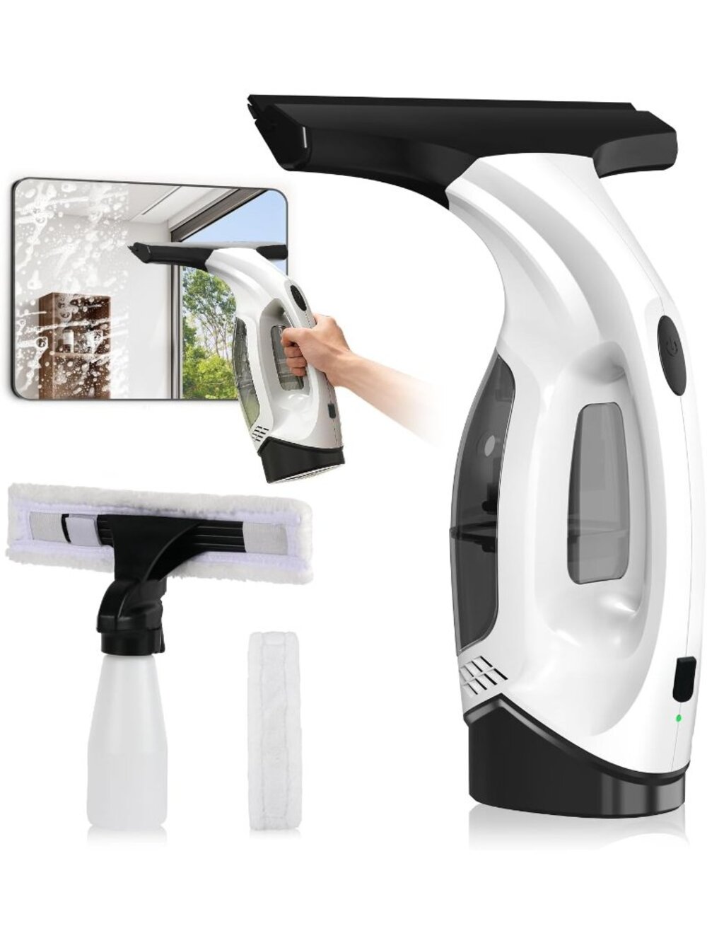 Cordless Window Vacuum Squeegee 2000Pa Electric Glass Cleaner 2200mAh 150ml Tank